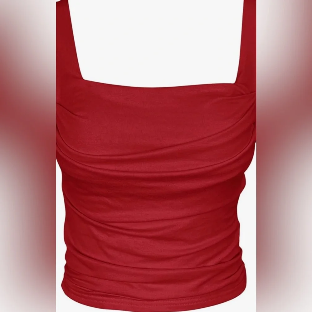 NWT Sleeveless Square Neck Strappy Tank Top Ruched Backless Crop Camisole Top